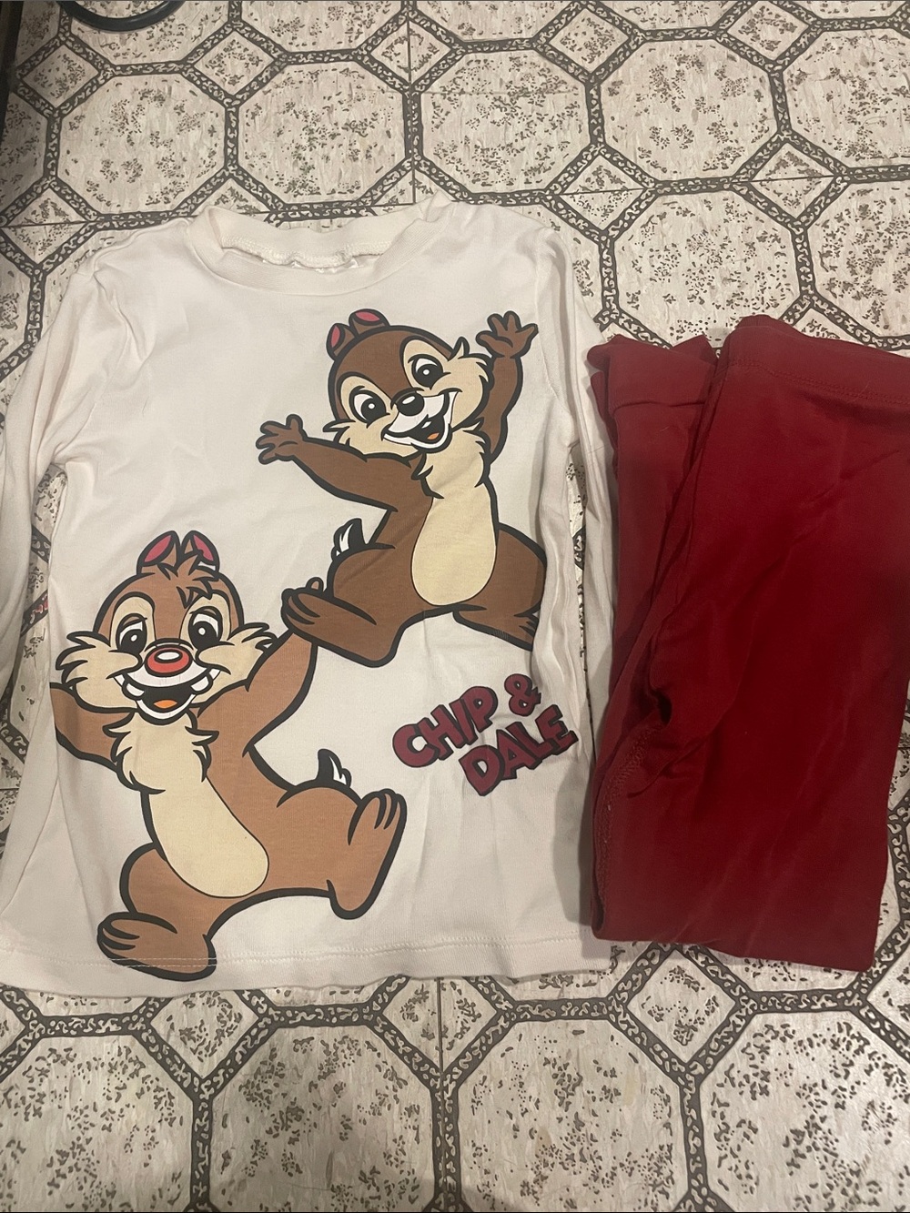 H&M White Top & Red Pants Chip and Dale Pajama Set